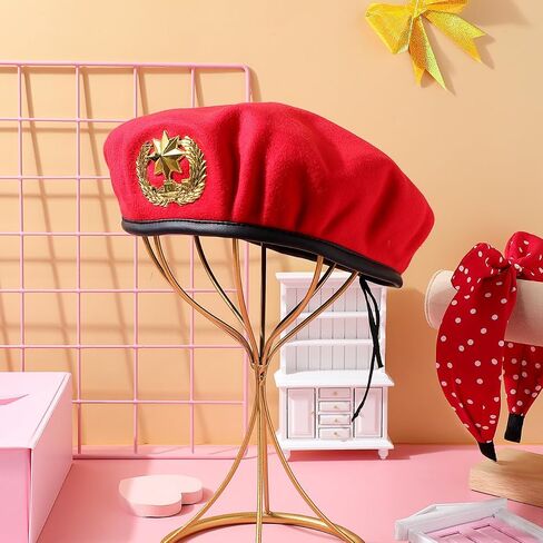 Beret Hats for Women Stage Show Square Dancing Woolen Beret, Pointed Star, Hats, Red, 9.84 x 9.64 x 2.36 Inch in Saudi Arabia