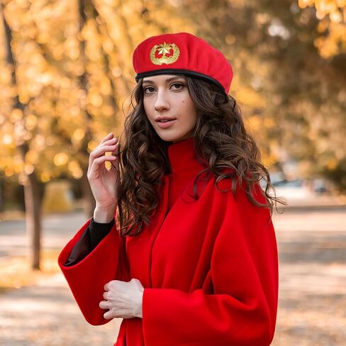 Beret Hats for Women Stage Show Square Dancing Woolen Beret, Pointed Star, Hats, Red, 9.84 x 9.64 x 2.36 Inch in Saudi Arabia