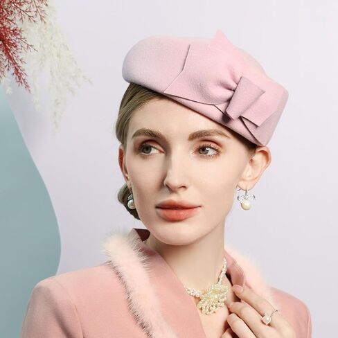 Wool Felt Bowler Fascinators Hats for Women Ladies Female Elegant Wedding Tea Party Beret Hat with Bowknot in Saudi Arabia