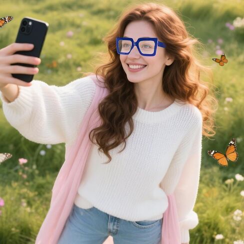 hoyuwak 2PCS Oversized Square Blue Light Glasses Big Frame Computer Eyewear Thick Fashion Clear Glasses for Women Fashion in Saudi Arabia