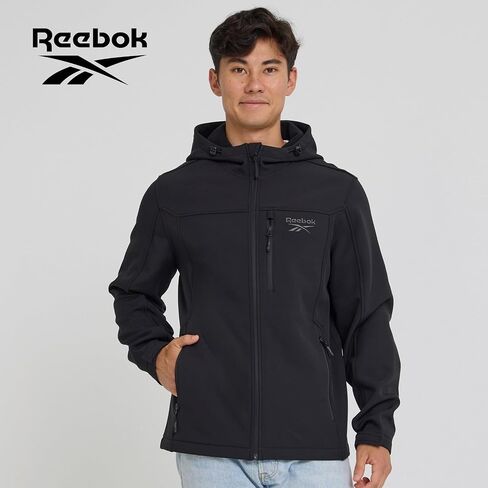 Reebok Waterproof Soft Shell Jacket Mens - Micro Fleece Bonded Softshell Windbreaker with Hood, Lightweight Rain Coat in Saudi Arabia