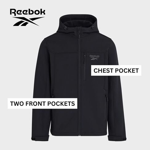 Reebok Waterproof Soft Shell Jacket Mens - Micro Fleece Bonded Softshell Windbreaker with Hood, Lightweight Rain Coat in Saudi Arabia