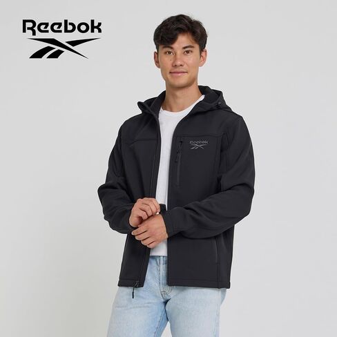Reebok Waterproof Soft Shell Jacket Mens - Micro Fleece Bonded Softshell Windbreaker with Hood, Lightweight Rain Coat in Saudi Arabia