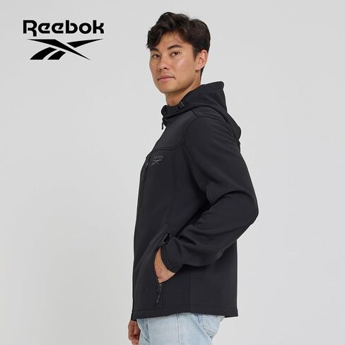 Reebok Waterproof Soft Shell Jacket Mens - Micro Fleece Bonded Softshell Windbreaker with Hood, Lightweight Rain Coat in Saudi Arabia