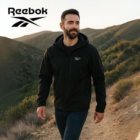 Reebok Waterproof Soft Shell Jacket Mens - Micro Fleece Bonded Softshell Windbreaker with Hood, Lightweight Rain Coat in Saudi Arabia