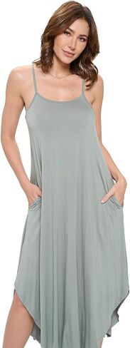 Stylish FABRIC Women's Rayon Modal Sexy Casual Sleeveless Stylish Maxi W/Pockets, Long Lingerie, Nightgowns, Summer Dresses in Saudi Arabia