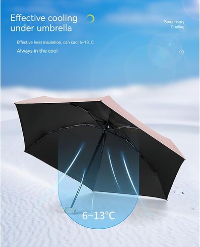 Compact Umbrella, Mini Umbrella, small umbrella for travel mini - UPF 50+ UV Protection & Waterproof, Windproof 6 Ribs Fiberglass, Pocket-Sized 6.3in Folded, Lightweight 7.05oz for Backpack Travel, travel essentials with Black Cooling Tech in Saudi Arabia