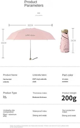 Compact Umbrella, Mini Umbrella, small umbrella for travel mini - UPF 50+ UV Protection & Waterproof, Windproof 6 Ribs Fiberglass, Pocket-Sized 6.3in Folded, Lightweight 7.05oz for Backpack Travel, travel essentials with Black Cooling Tech in Saudi Arabia