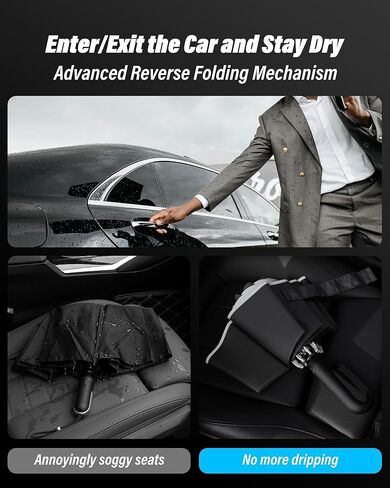 Dyale Travel Compact Inverted Umbrella with Ring Buckle, Portable Large Strong Windproof Reverse Reflective Umbrellas for Rain & Sun in Kuwait