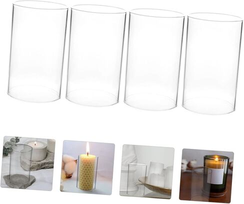 BESTYASH 4Pcs Glass Candle Covers Cylinder Protective Shade Windproof Candle Holder for Home Decoration in Kuwait