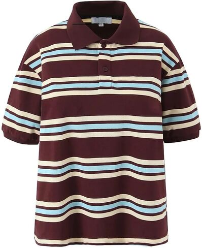 Women's Retro Striped T-Shirt Short Sleeve Polo Shirt in Saudi Arabia