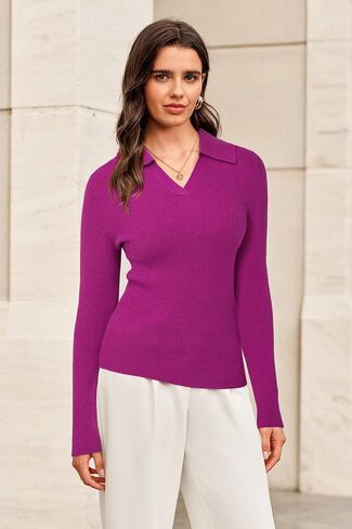 Arach&Cloz Women's Wool Blend Polo Sweater Shirt Business Casual Slim Fitted Fall Tops 2025 in Saudi Arabia
