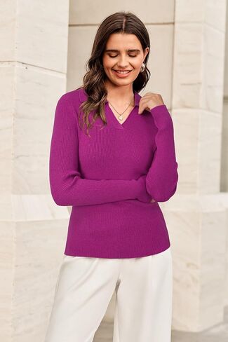 Arach&Cloz Women's Wool Blend Polo Sweater Shirt Business Casual Slim Fitted Fall Tops 2025 in Saudi Arabia