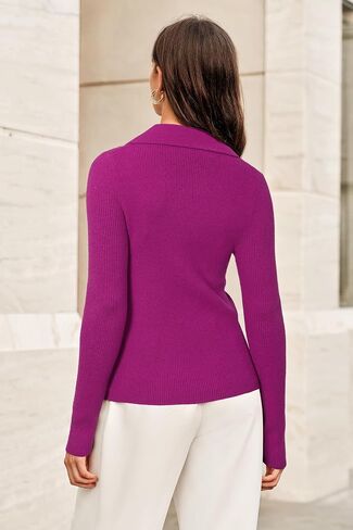 Arach&Cloz Women's Wool Blend Polo Sweater Shirt Business Casual Slim Fitted Fall Tops 2025 in Saudi Arabia
