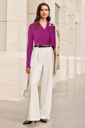 Arach&Cloz Women's Wool Blend Polo Sweater Shirt Business Casual Slim Fitted Fall Tops 2025 in Saudi Arabia