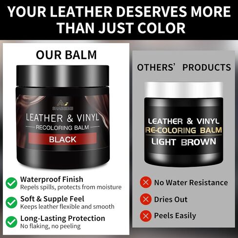 Leather Recoloring Balm and Leather Repair Kit for Furniture, Black Leather Restorer for Couches, Furniture, Car Seats, Leather Paint & Stain for Sofa, Chairs, Bags, and More in Kuwait