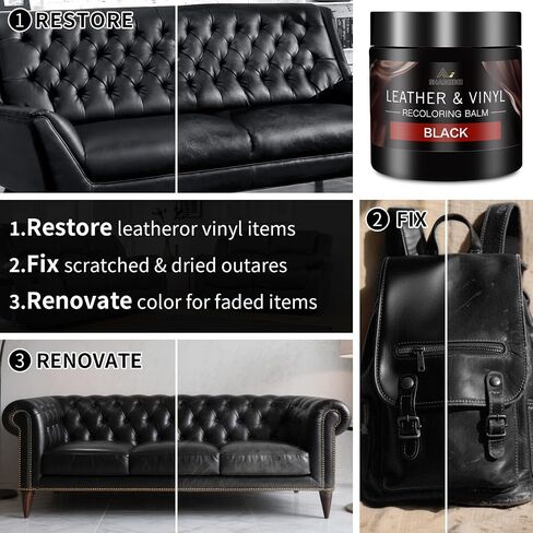 Leather Recoloring Balm and Leather Repair Kit for Furniture, Black Leather Restorer for Couches, Furniture, Car Seats, Leather Paint & Stain for Sofa, Chairs, Bags, and More in Kuwait