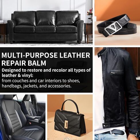 Leather Recoloring Balm and Leather Repair Kit for Furniture, Black Leather Restorer for Couches, Furniture, Car Seats, Leather Paint & Stain for Sofa, Chairs, Bags, and More in Kuwait