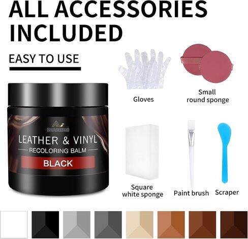 Leather Recoloring Balm and Leather Repair Kit for Furniture, Black Leather Restorer for Couches, Furniture, Car Seats, Leather Paint & Stain for Sofa, Chairs, Bags, and More in Kuwait
