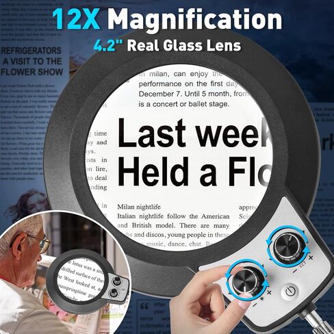 عدسة مكبرة KIRKAS 10X مع ضوء، KIRKAS أي أوضاع ألوان ومصباح مكبر LED خافت بدون خطوات مع مشبك، عدسة زجاجية مكبرة مضاءة بدون استخدام اليدين للحرف اليدوية وهواية قراءة اللوحة والعمل الوثيق in Kuwait