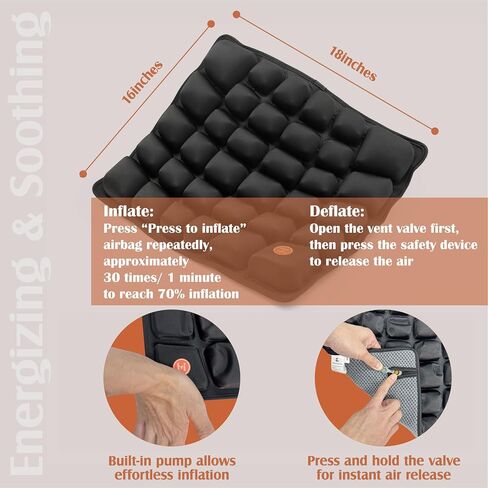 Inflatable Travel Seat Cushion with Built-in Pump for Airplane,Car,Train,Truck,Office,Home-Tailbone & Lower Back Relief,Adjustable Firmness,with a Carry Bag for Flying-18x16x2.1 inches in Saudi Arabia