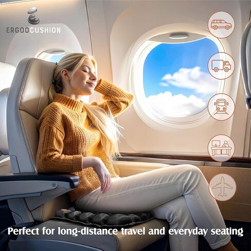 Inflatable Travel Seat Cushion with Built-in Pump for Airplane,Car,Train,Truck,Office,Home-Tailbone & Lower Back Relief,Adjustable Firmness,with a Carry Bag for Flying-18x16x2.1 inches in Saudi Arabia