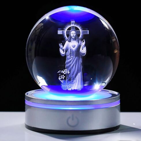 Movdyka 3D Crystal Ball St Joseph with Jesus Statue Catholic Gifts for Women Men Faith, Laser Engrave Jesus Figurine Religious Gifts for Friend Catholic, Jesus Room Decor with Night Light Base in Kuwait