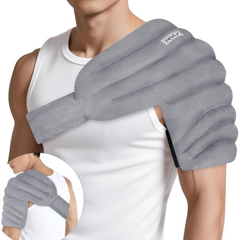 REVIX Microwavable Shoulder Heating Pad for Rotator Cuff, Moist Heating Pads Microwavable with Adjustable Strap, Shoulder Heating Pads for Upper Back Muscle Relaxation & Relief, Gray in Saudi Arabia
