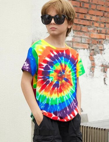 Boys Tie Dye Shirt Size 4-14 Kids Girl Tie Dye Shirts Short Sleeve Hippie Tshirt in Saudi Arabia