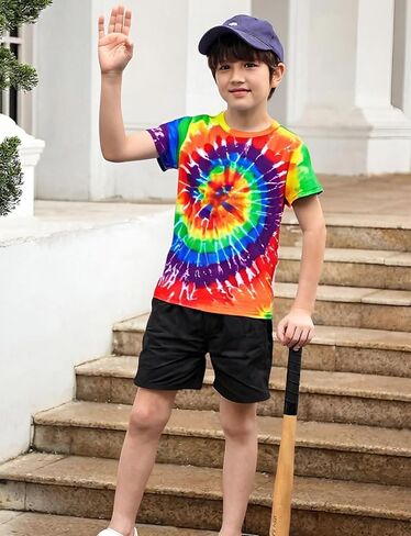 Boys Tie Dye Shirt Size 4-14 Kids Girl Tie Dye Shirts Short Sleeve Hippie Tshirt in Saudi Arabia