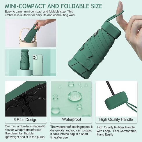 Mini Compact Foldable Travel Umbrella for Rain and Sun, Lightweight Sunshade with UV Protection, Fits into Purse Pocket Backpack in Saudi Arabia