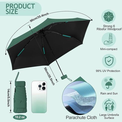 Mini Compact Foldable Travel Umbrella for Rain and Sun, Lightweight Sunshade with UV Protection, Fits into Purse Pocket Backpack in Saudi Arabia