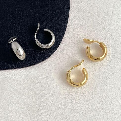 مقطع على أقراط الطوق للنساء 14K مقطع مكتنزة مقطوع من الذهب غير المثقوب على الأطواق القابلة للتعديل in Kuwait