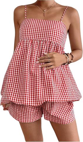 عرقات العرقات الأمومة للنساء 2 قطعة منقوشة Peplum Bubble Cami Top و Shorts مجموعات in Kuwait