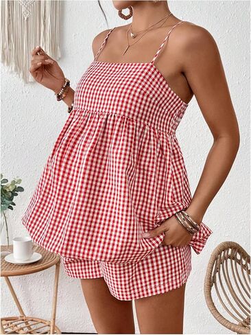 عرقات العرقات الأمومة للنساء 2 قطعة منقوشة Peplum Bubble Cami Top و Shorts مجموعات in Kuwait