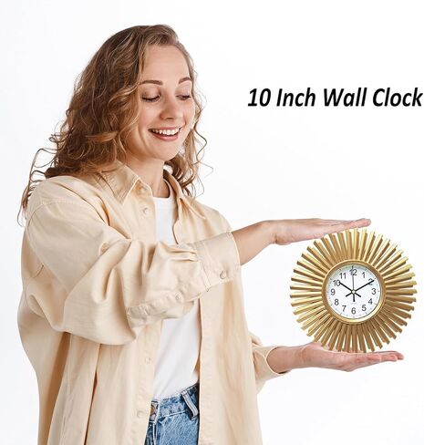 senyuri 10 بوصة ساعات الحائط الذهبية الصغيرة تعمل بالبطارية، بوهو نمط ساعة الحائط لديكور غرفة المعيشة، جولة التناظرية ساعة الحائط الزخرفية لغرفة المعيشة غرفة نوم المطبخ المنزل مكتب in Kuwait