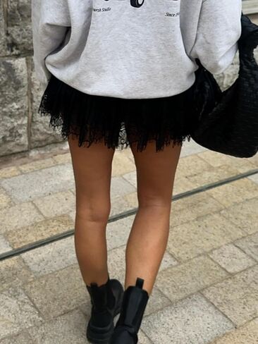 Sunloudy Women Lace Half Slip Skirt Elastic Low Waist Ruffle Pleated Underskirt Layered Flowy Mini Short Streetwear in Kuwait