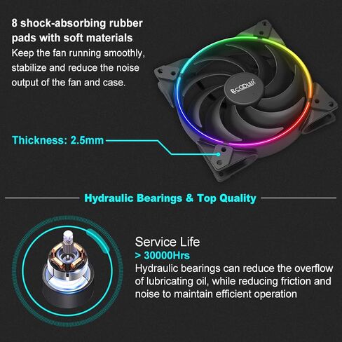 سلسلة مروحة PcCOOLER مقاس 120 مم، مراوح صامتة LED RGB - تخصيصات إضاءة متقدمة مع 7 ألوان و10 أوضاع إضاءة - مروحة تبريد عالية الأداء PWM (ملحق PC-3M120HALO Fan 1 Pack) in Kuwait