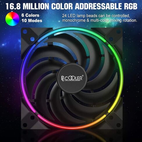 سلسلة مروحة PcCOOLER مقاس 120 مم، مراوح صامتة LED RGB - تخصيصات إضاءة متقدمة مع 7 ألوان و10 أوضاع إضاءة - مروحة تبريد عالية الأداء PWM (ملحق PC-3M120HALO Fan 1 Pack) in Kuwait