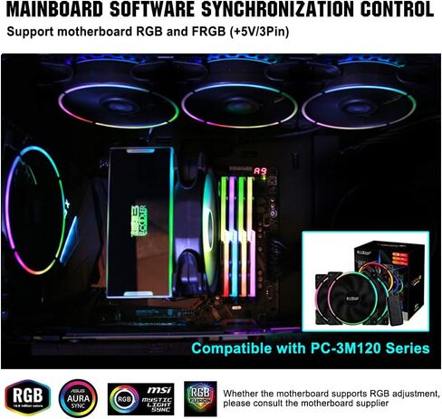 سلسلة مروحة PcCOOLER مقاس 120 مم، مراوح صامتة LED RGB - تخصيصات إضاءة متقدمة مع 7 ألوان و10 أوضاع إضاءة - مروحة تبريد عالية الأداء PWM (ملحق PC-3M120HALO Fan 1 Pack) in Kuwait