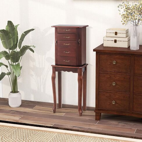 CHARMAID Standing Jewelry Armoire with Flip Top Mirror, Top Storage Tray, 4 Drawers, 2 Side Doors with Necklace Hooks, Vintage Jewelry Organizer Cabinet Chest for Rings, Earrings, Bracelets (Black) in Saudi Arabia