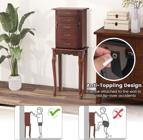CHARMAID Standing Jewelry Armoire with Flip Top Mirror, Top Storage Tray, 4 Drawers, 2 Side Doors with Necklace Hooks, Vintage Jewelry Organizer Cabinet Chest for Rings, Earrings, Bracelets (Black) in Saudi Arabia