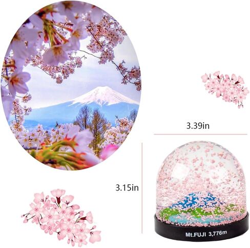 Mount Fuji Snow Globe مع Sakura - Crystal Ball Japanese Collectible | هدية زهر الكرز لها | ديكور التذكاري الياباني | زخرفة مكتب أنيقة مع قاعدة سوداء in Saudi Arabia