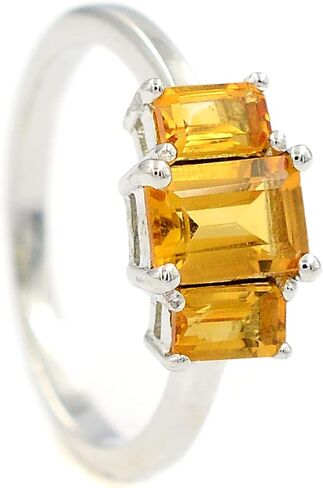 925 Sterling Silver Natural 7 × 5 مم من السترين الأصفر المقطوع للأحجار الكريمة نوفمبر المولد ثلاثة حجارة للجنسين خاتم رائع لفيلم عيد الحب هدية in Saudi Arabia