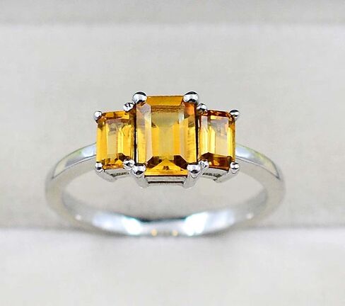 925 Sterling Silver Natural 7 × 5 مم من السترين الأصفر المقطوع للأحجار الكريمة نوفمبر المولد ثلاثة حجارة للجنسين خاتم رائع لفيلم عيد الحب هدية in Saudi Arabia