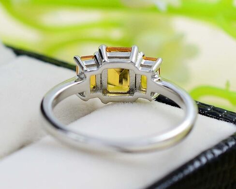 925 Sterling Silver Natural 7 × 5 مم من السترين الأصفر المقطوع للأحجار الكريمة نوفمبر المولد ثلاثة حجارة للجنسين خاتم رائع لفيلم عيد الحب هدية in Saudi Arabia