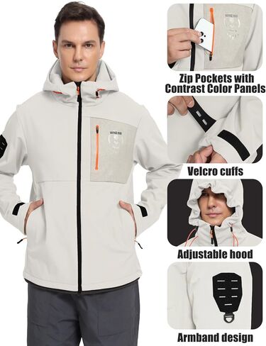 Men's Softshell Jacket Lightweight Waterproof Hooded Insulated Rain Jacket Windbreaker for Hiking & Travel in Kuwait