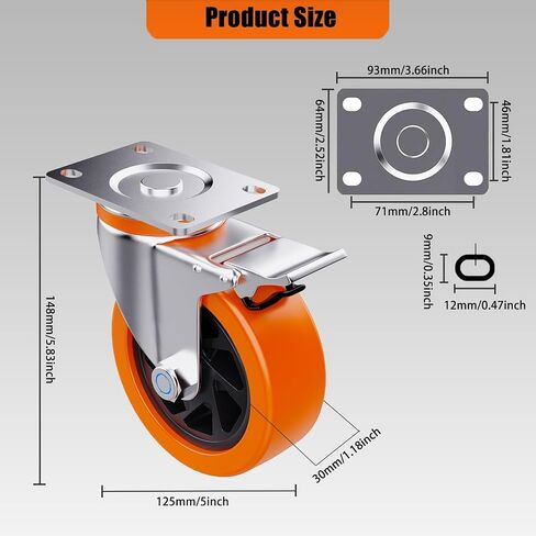 5 Inch Heavy Duty casters, casters Set of 4 Heavy Duty,Universal with Double Locks Caster Wheels,Polyurethane casters Set of 4, for carts Furniture and workbenches in Saudi Arabia