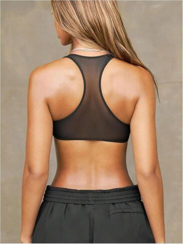 Women's Sleeveless Mesh Sheer Cropped Athletic Shirt See Through Racerback Tops in Saudi Arabia