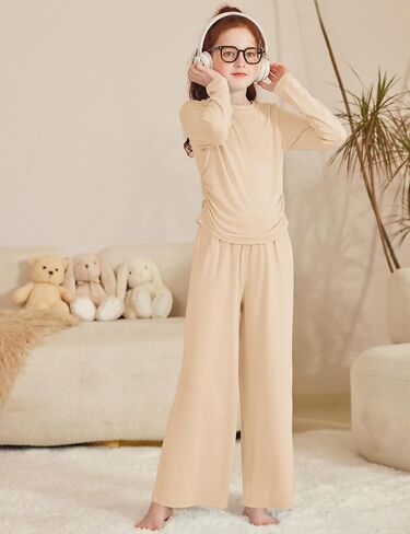 Arshiner Girls 2 Piece Set Fall Outfits Lounge Sets Ruched Long Sleeve Top Wide Leg Pants Sweatsuit Clothing Set in Saudi Arabia